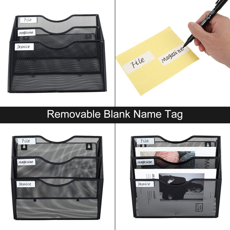 PAG Hanging Wall File Holder Mail Organizer Wall Mount Document Letter Rack, 3-Tier, Black - Image 4